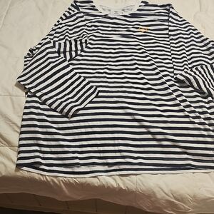 Adidas Navy and White Striped Tee